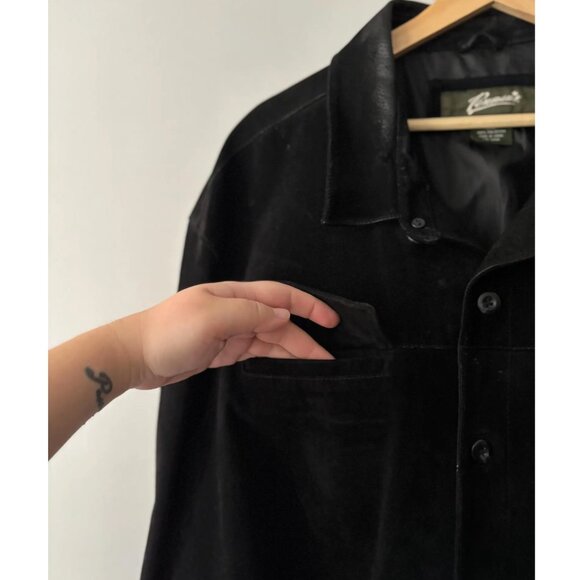 1990s Oversized Black Suede Jacket with Pockets | Vintage Minimal Leather Coat - Picture 4 of 8